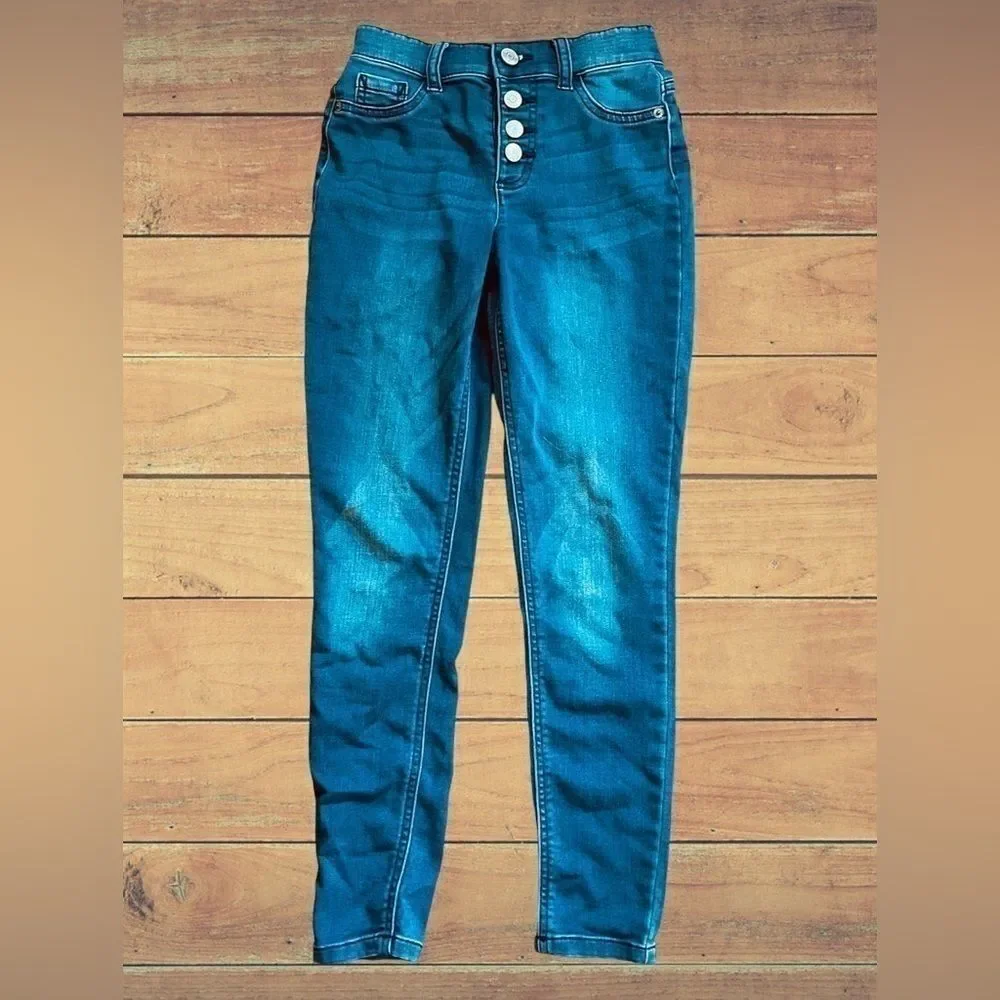 Justice Jeans Girls Size 12 Slim High Rise Denim Jeggings • Dark Wash Snap Fly